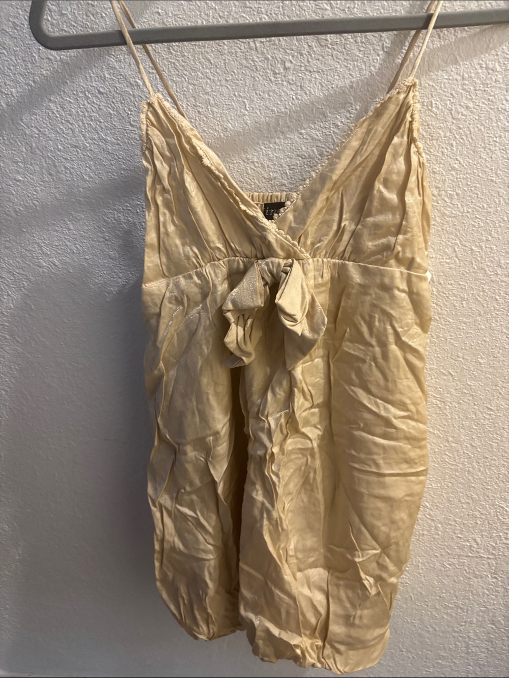 Silky Champagne Spaghetti Strap Dress with Front Tie